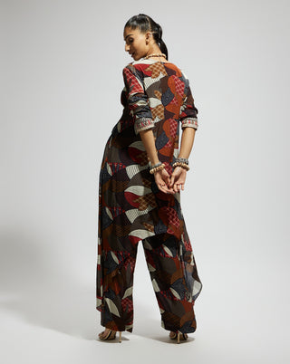 Sva By Sonam And Paras Modi Multi Abstract Print Front Tie Up Tunic And Pants available on indiaspopup