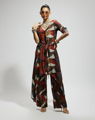 Sva By Sonam And Paras Modi Multi Abstract Print Front Tie Up Tunic And Pants available on indiaspopup