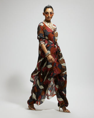 Sva By Sonam And Paras Modi Multi Abstract Print Front Tie Up Tunic And Pants available on indiaspopup