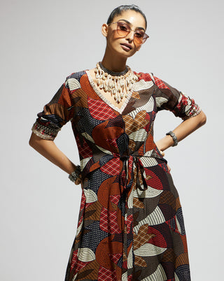 Sva By Sonam And Paras Modi Multi Abstract Print Front Tie Up Tunic And Pants available on indiaspopup