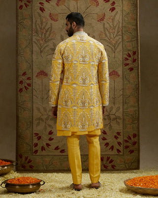 Sva By Sonam And Paras Modi Men Yellow Dandelion Butta Jacket available on indiaspopup