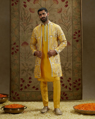 Sva By Sonam And Paras Modi Men Yellow Dandelion Butta Jacket available on indiaspopup