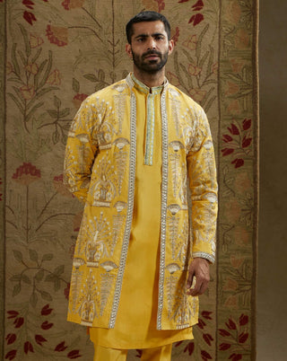 Sva By Sonam And Paras Modi Men Yellow Dandelion Butta Jacket available on indiaspopup