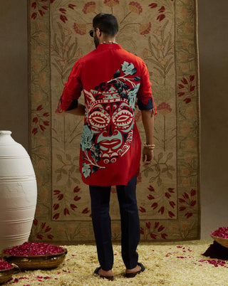 Sva By Sonam And Paras Modi Men Red Mask Print Kurta available on indiaspopup