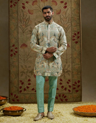 Sva By Sonam And Paras Modi Men Teal Blue Embellished Kurta And Pants available on indiaspopup