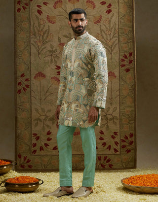 Sva By Sonam And Paras Modi Men Teal Blue Embellished Kurta And Pants available on indiaspopup