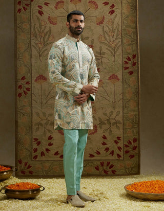Sva By Sonam And Paras Modi Men Teal Blue Embellished Kurta And Pants available on indiaspopup
