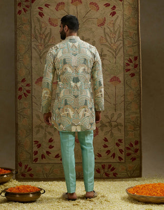 Sva By Sonam And Paras Modi Men Teal Blue Embellished Kurta And Pants available on indiaspopup