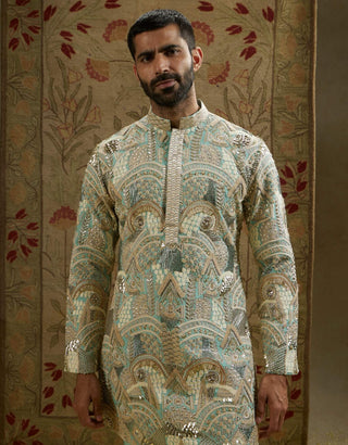 Sva By Sonam And Paras Modi Men Teal Blue Embellished Kurta And Pants available on indiaspopup