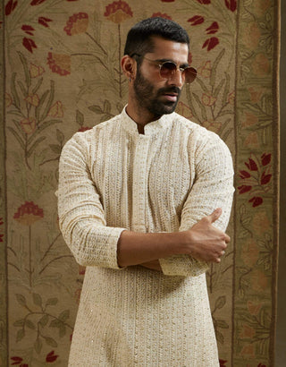 Sva By Sonam And Paras Modi Men Ivory Magnolia Sequin Cut-Dana Lucknowi Kurta available on indiaspopup