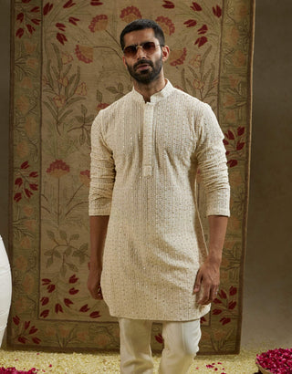 Sva By Sonam And Paras Modi Men Ivory Magnolia Sequin Cut-Dana Lucknowi Kurta available on indiaspopup