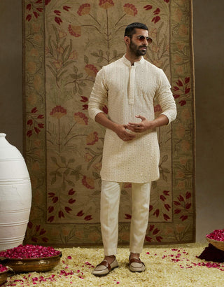 Sva By Sonam And Paras Modi Men Ivory Magnolia Sequin Cut-Dana Lucknowi Kurta available on indiaspopup