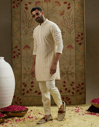 Sva By Sonam And Paras Modi Men Ivory Magnolia Sequin Cut-Dana Lucknowi Kurta available on indiaspopup