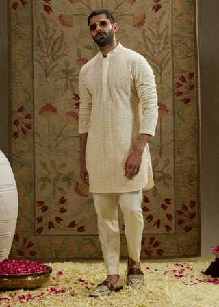 Sva By Sonam And Paras Modi Men Ivory Magnolia Sequin Cut-Dana Lucknowi Kurta available on indiaspopup