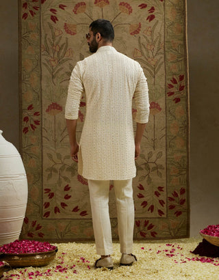 Sva By Sonam And Paras Modi Men Ivory Magnolia Sequin Cut-Dana Lucknowi Kurta available on indiaspopup