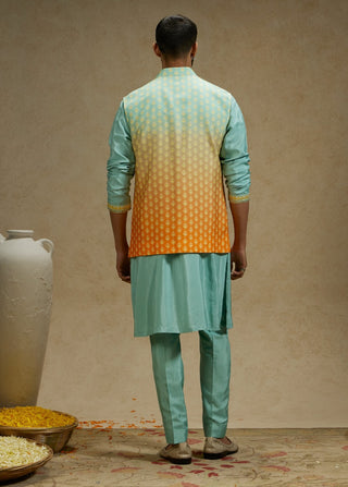 Sva By Sonam And Paras Modi Men Blue Orange Ombre Butti Printed Bundi available on indiaspopup