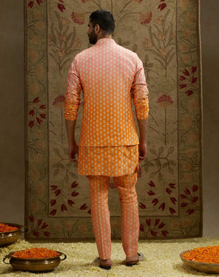 Sva By Sonam And Paras Modi Men Pink Orange Pink Ombre Butti Printed Bundi available on indiaspopup