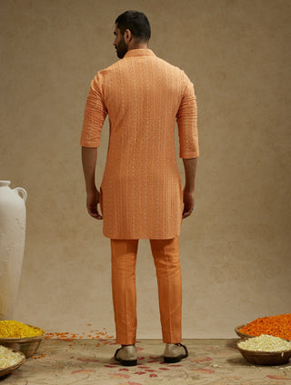 Sva By Sonam And Paras Modi Men Orange Metal Embellished Lucknowi Kurta available on indiaspopup