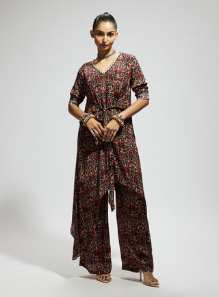 Sva By Sonam And Paras Modi Gray Jaal Print Front Tie Up Tunic And Pants available on indiaspopup