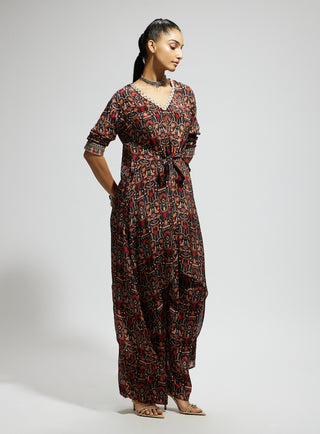 Sva By Sonam And Paras Modi Gray Jaal Print Front Tie Up Tunic And Pants available on indiaspopup