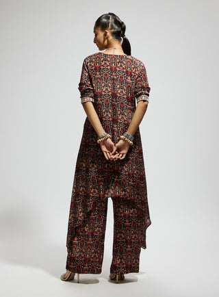 Sva By Sonam And Paras Modi Gray Jaal Print Front Tie Up Tunic And Pants available on indiaspopup