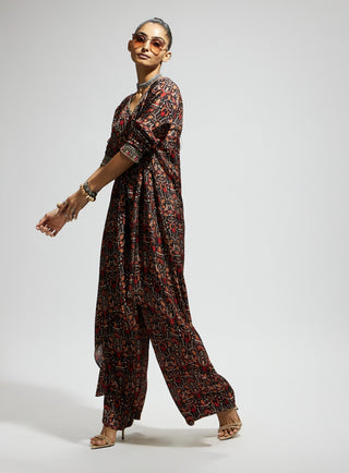 Sva By Sonam And Paras Modi Gray Jaal Print Front Tie Up Tunic And Pants available on indiaspopup