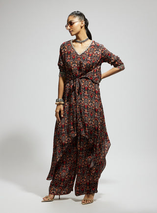 Sva By Sonam And Paras Modi Gray Jaal Print Front Tie Up Tunic And Pants available on indiaspopup
