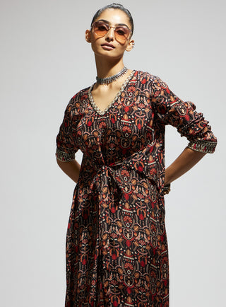 Sva By Sonam And Paras Modi Gray Jaal Print Front Tie Up Tunic And Pants available on indiaspopup