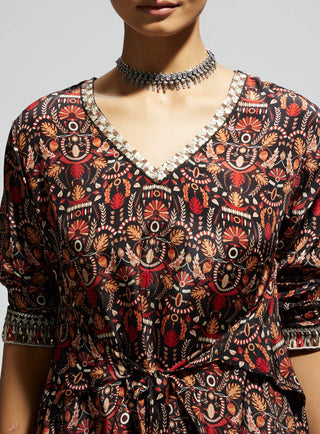 Sva By Sonam And Paras Modi Gray Jaal Print Front Tie Up Tunic And Pants available on indiaspopup