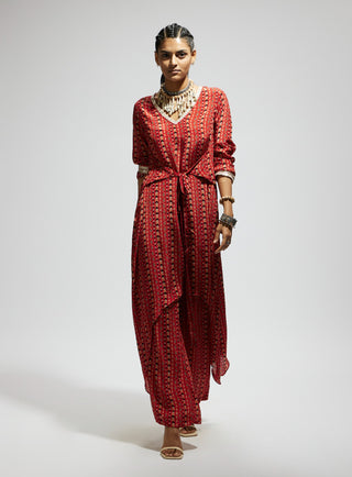 Sva By Sonam And Paras Modi Orange Boho Print Front Tie Up Tunic And Pants available on indiaspopup
