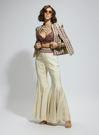 Sva By Sonam And Paras Modi Ivory And Black Embellished Cape, Bustier And Sharara available on indiaspopup