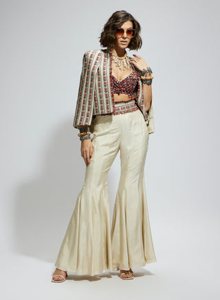 Sva By Sonam And Paras Modi Ivory And Black Embellished Cape, Bustier And Sharara available on indiaspopup