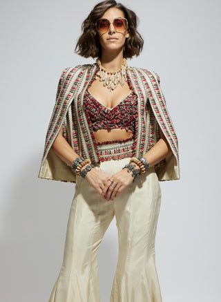 Sva By Sonam And Paras Modi Ivory And Black Embellished Cape, Bustier And Sharara available on indiaspopup
