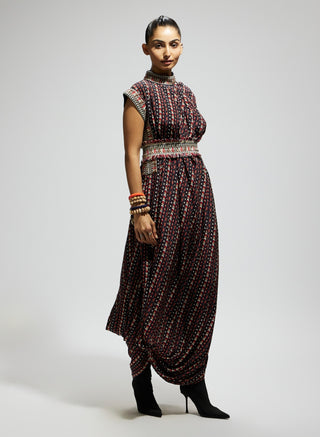 Sva By Sonam And Paras Modi Blue Printed Cowl Dress And Belt available on indiaspopup