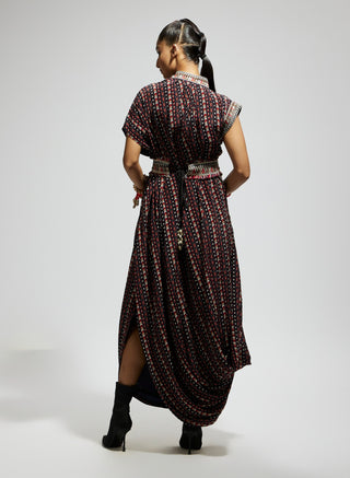 Sva By Sonam And Paras Modi Blue Printed Cowl Dress And Belt available on indiaspopup