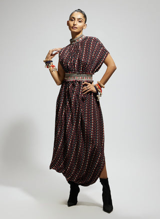 Sva By Sonam And Paras Modi Blue Printed Cowl Dress And Belt available on indiaspopup