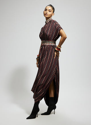 Sva By Sonam And Paras Modi Blue Printed Cowl Dress And Belt available on indiaspopup