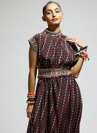 Sva By Sonam And Paras Modi Blue Printed Cowl Dress And Belt available on indiaspopup