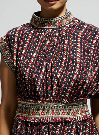 Sva By Sonam And Paras Modi Blue Printed Cowl Dress And Belt available on indiaspopup