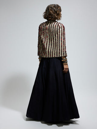 Sva By Sonam And Paras Modi Blue Silk Embellished Cape And Lehenga Set available on indiaspopup