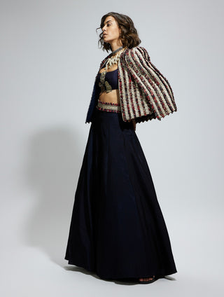 Sva By Sonam And Paras Modi Blue Silk Embellished Cape And Lehenga Set available on indiaspopup