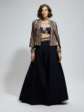 Sva By Sonam And Paras Modi Blue Silk Embellished Cape And Lehenga Set available on indiaspopup