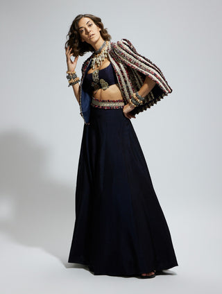 Sva By Sonam And Paras Modi Blue Silk Embellished Cape And Lehenga Set available on indiaspopup