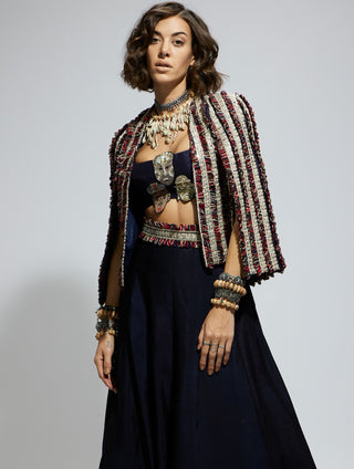 Sva By Sonam And Paras Modi Blue Silk Embellished Cape And Lehenga Set available on indiaspopup