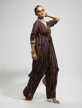 Sva By Sonam And Paras Modi Blue Boho Print Front Tie Up Tunic And Pants available on indiaspopup