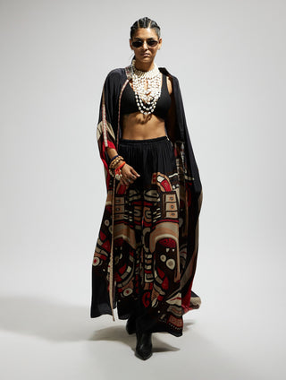 Sva By Sonam And Paras Modi Black Silk Open Kaftan And Pants available on indiaspopup