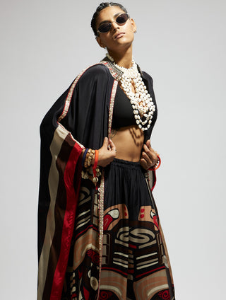 Sva By Sonam And Paras Modi Black Silk Open Kaftan And Pants available on indiaspopup