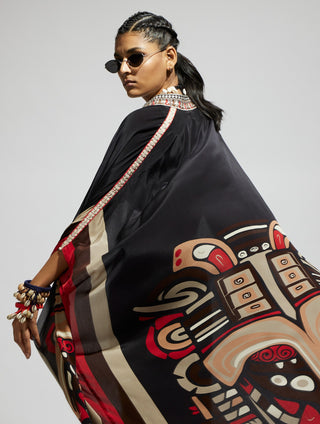 Sva By Sonam And Paras Modi Black Silk Open Kaftan And Pants available on indiaspopup