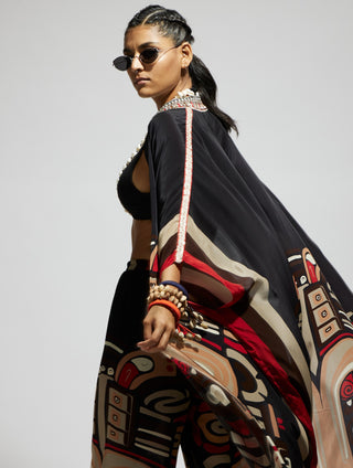 Sva By Sonam And Paras Modi Black Silk Open Kaftan And Pants available on indiaspopup