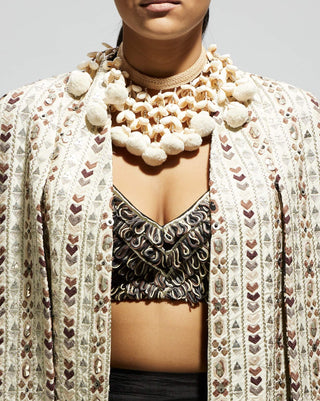 Sva By Sonam And Paras Modi Ivory Black Embellished Cape And Drape Skirt Set available on indiaspopup